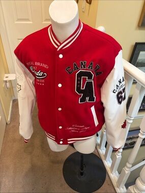 Red and White Canada Varsity Letterman Jacket